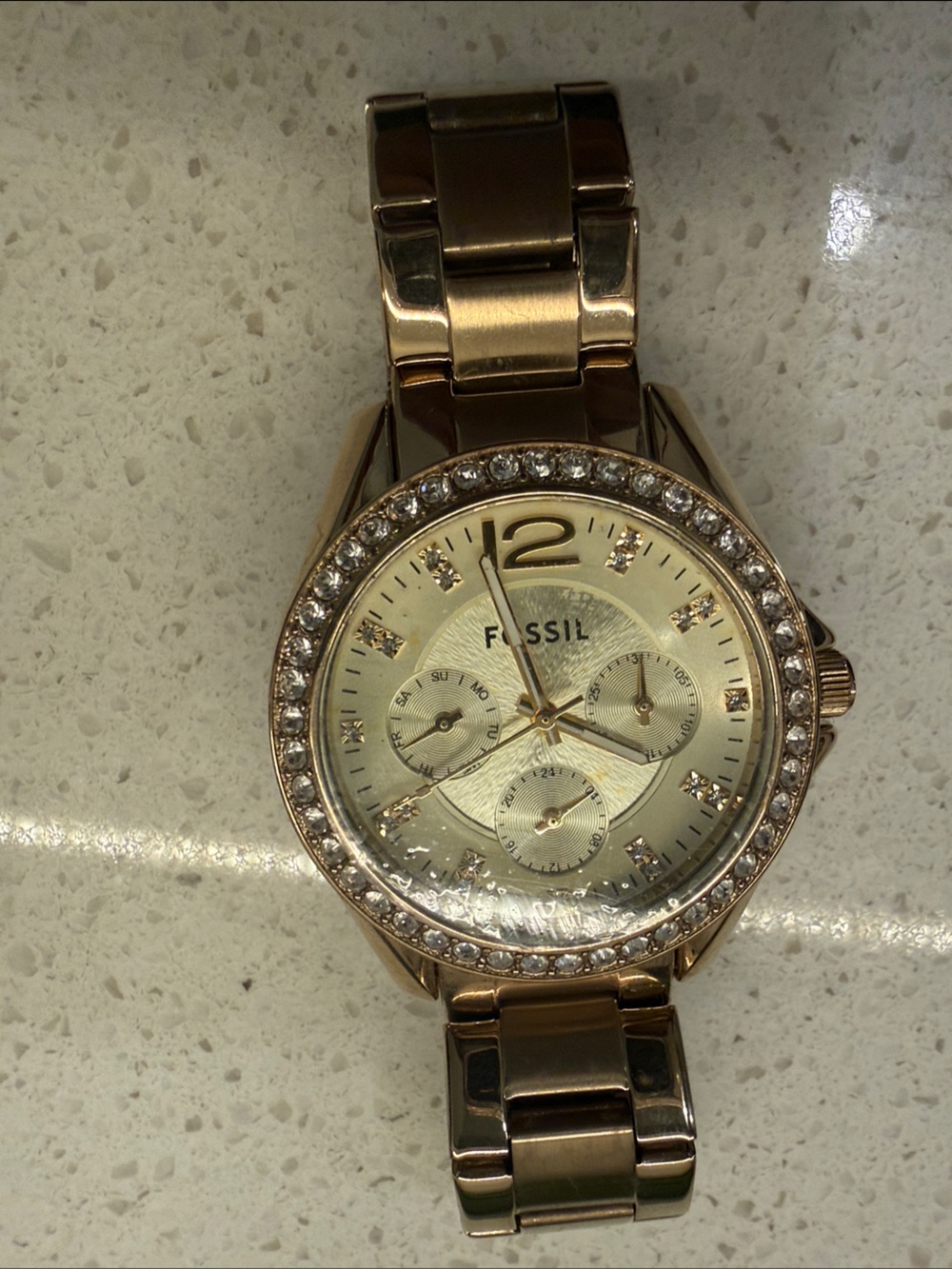 Fossil Rose Gold Crystal Bezel Bracelet Watch